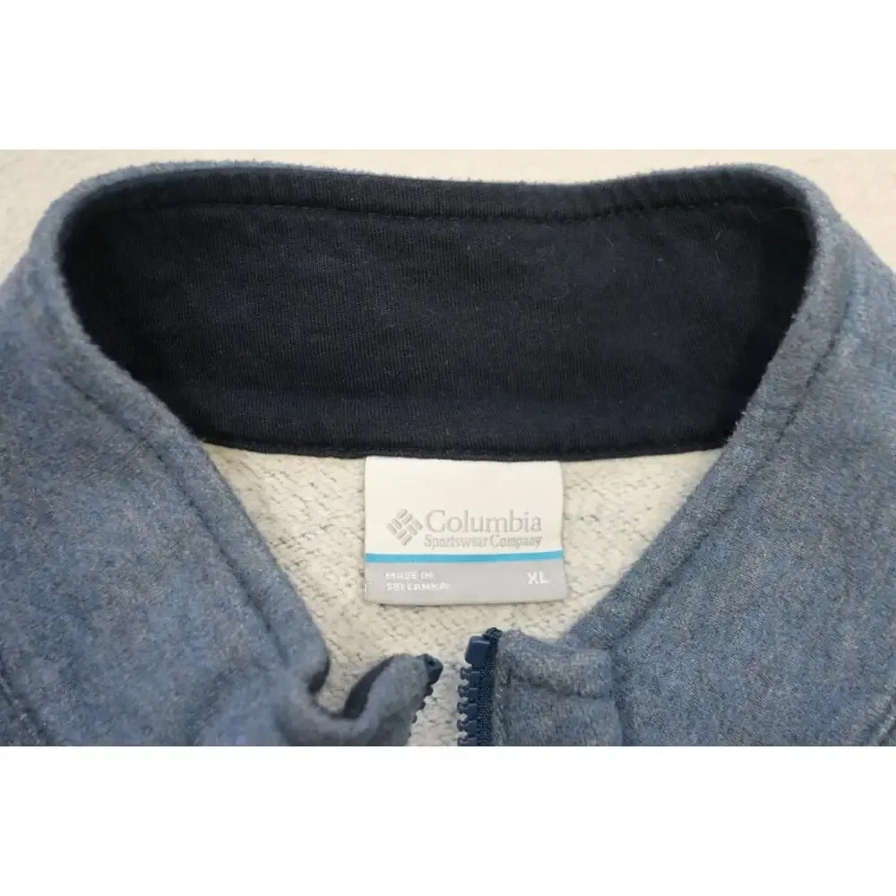 Columbia 1/4 Zip Fleece Jacket Cotton Poly Blend Camp‎ Sweater Blue Mens Sz XL